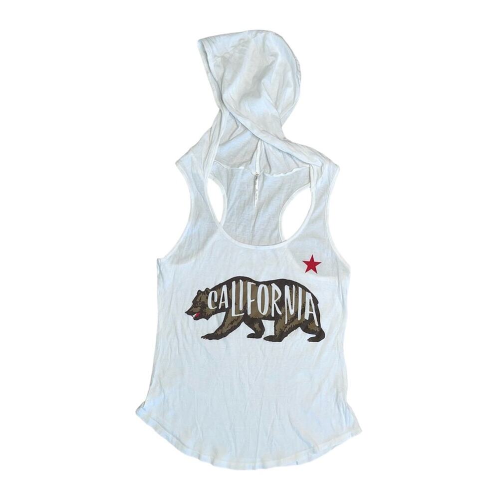 JC FITS INC. White Sleeveless Hooded ‘California’ T-Shirt Women’s Size Medium